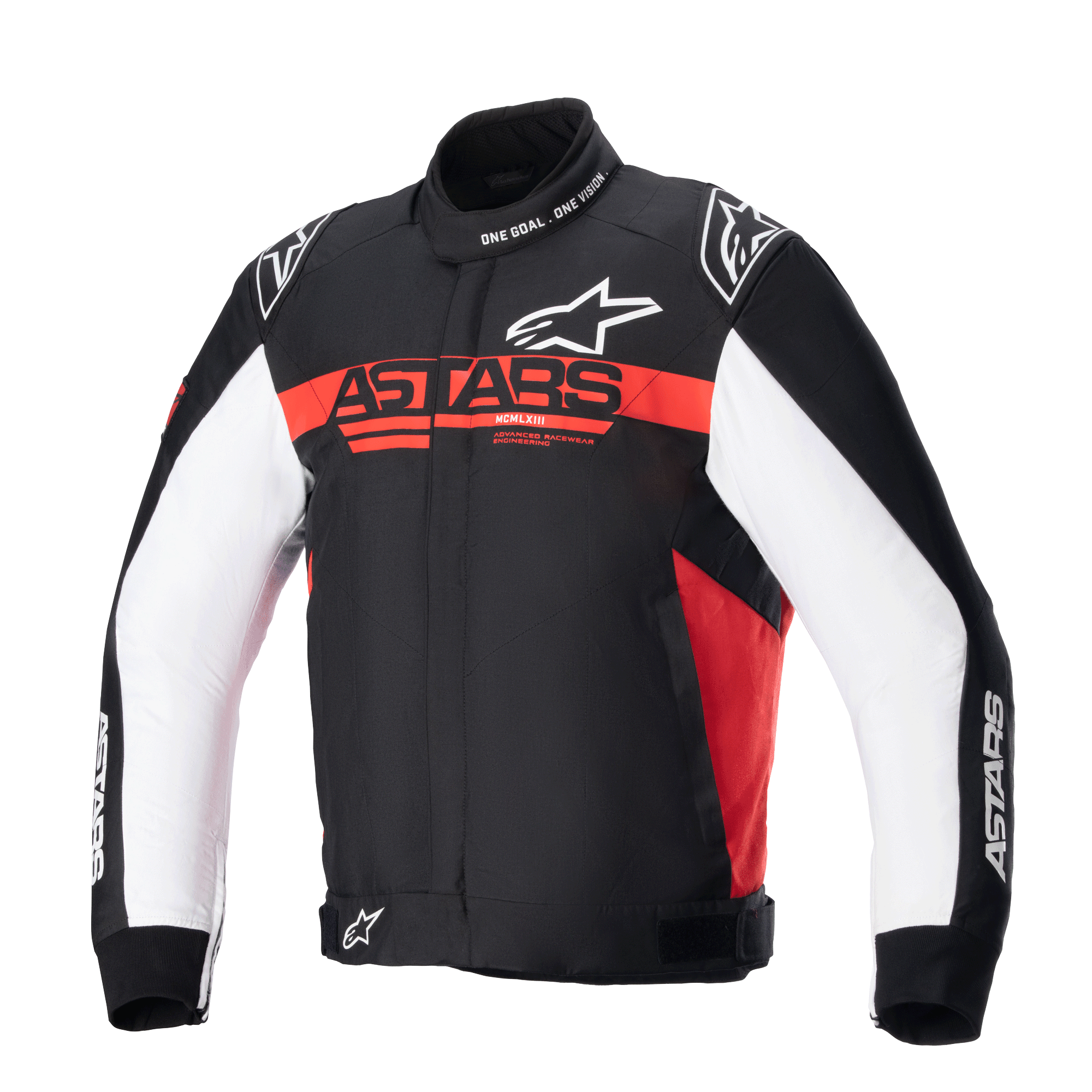 Giacca Monza Sport Alpinestars, giacca da moto sportiva da uomo in nero, rosso brillante e bianco, con tessuto tecnico e protezione certificata CE