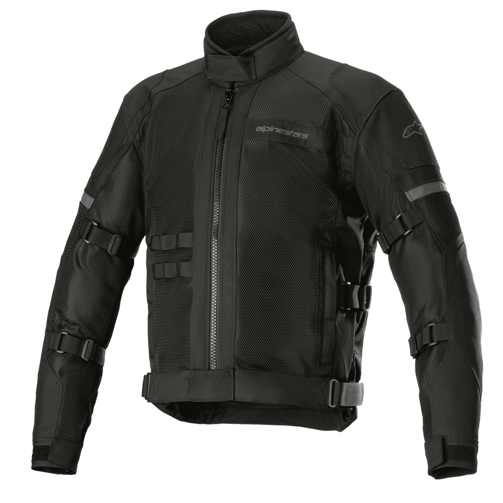 Alpinestars Crosshill Air Waterproof Jacket, giacca da moto touring, nera, con ampi pannelli di ventilazione in mesh, cinghie regolabili su braccia e vita, inserti riflettenti, colletto alto e robusta struttura in tessuto con dettagli d'ispirazione militare