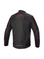 Alpinestars Giacca Honda Luc V2 Air, giacca da moto urban da uomo, nera e rossa, vista posteriore con pannelli in rete traspiranti, logo Honda sulla schiena, stile bomber in tessuto poliestere
