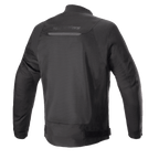 Giacca Alpinestars Luc V2 Air, nero, vista posteriore di una giacca da moto urban in stile bomber con ampi pannelli in rete per il flusso d'aria, striscia riflettente sulla parte superiore della schiena e cinturini regolabili in vita