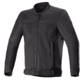 Alpinestars Luc V2 Air Jacket, giacca da moto nera, stile bomber con cerniera frontale e colletto a costine, cinghie regolabili in vita, pannelli in rete per la ventilazione, marchio discreto su petto e manica, tessuto tecnico resistente per la guida urbana