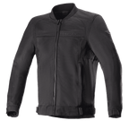 Alpinestars Luc V2 Air Jacket, giacca da moto nera, stile bomber con cerniera frontale e colletto a costine, cinghie regolabili in vita, pannelli in rete per la ventilazione, marchio discreto su petto e manica, tessuto tecnico resistente per la guida urbana