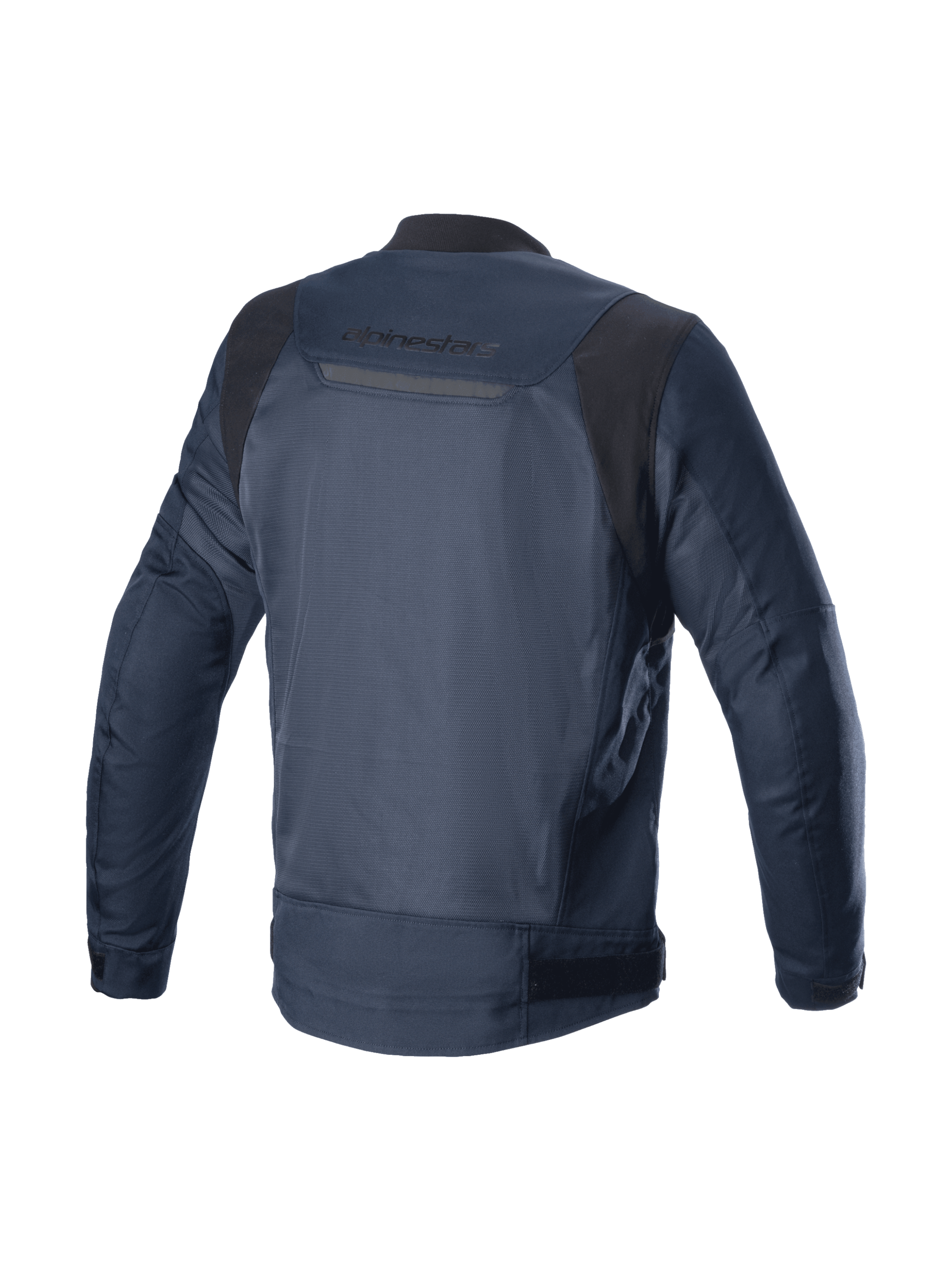 Alpinestars Giacca Luc V2 Air, giacca da moto urban da uomo, blu marina e nero, vista posteriore con ampi inserti in rete ventilata e dettaglio riflettente, compatibile con sistema airbag Tech-Air, certificata CE