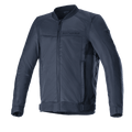 Alpinestars Luc V2 Air Jacket, giacca da moto urbana, blu navy e nero, design stile bomber con cerniera frontale, ampi pannelli in rete per la ventilazione, cinghie regolabili in vita e logo discreto sul petto