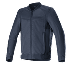 Alpinestars Luc V2 Air Jacket, giacca da moto urbana, blu navy e nero, design stile bomber con cerniera frontale, ampi pannelli in rete per la ventilazione, cinghie regolabili in vita e logo discreto sul petto