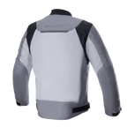 Giacca Alpinestars Luc V2 Air, giacca da moto in tessuto, grigio scuro e grigio medio, vista posteriore con ampio pannello in mesh ventilato, inserti neri sulle spalle e logo riflettente sulla parte superiore della schiena
