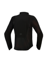 Alpinestars Stella Aeroshell Airflow Jacket, giacca da moto da donna, nero antracite, vista posteriore con ampi pannelli di ventilazione in mesh, telaio in softshell traforato al laser e logo ASTARS sulla parte inferiore della schiena