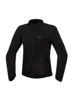 Giacca Alpinestars Stella Aeroshell Airflow, giacca da moto da donna, nero antracite, vista frontale, tessuto leggero con ventilazione traforata al laser e pannelli in rete, discreto logo sul petto, design ergonomico con taglio sportivo
