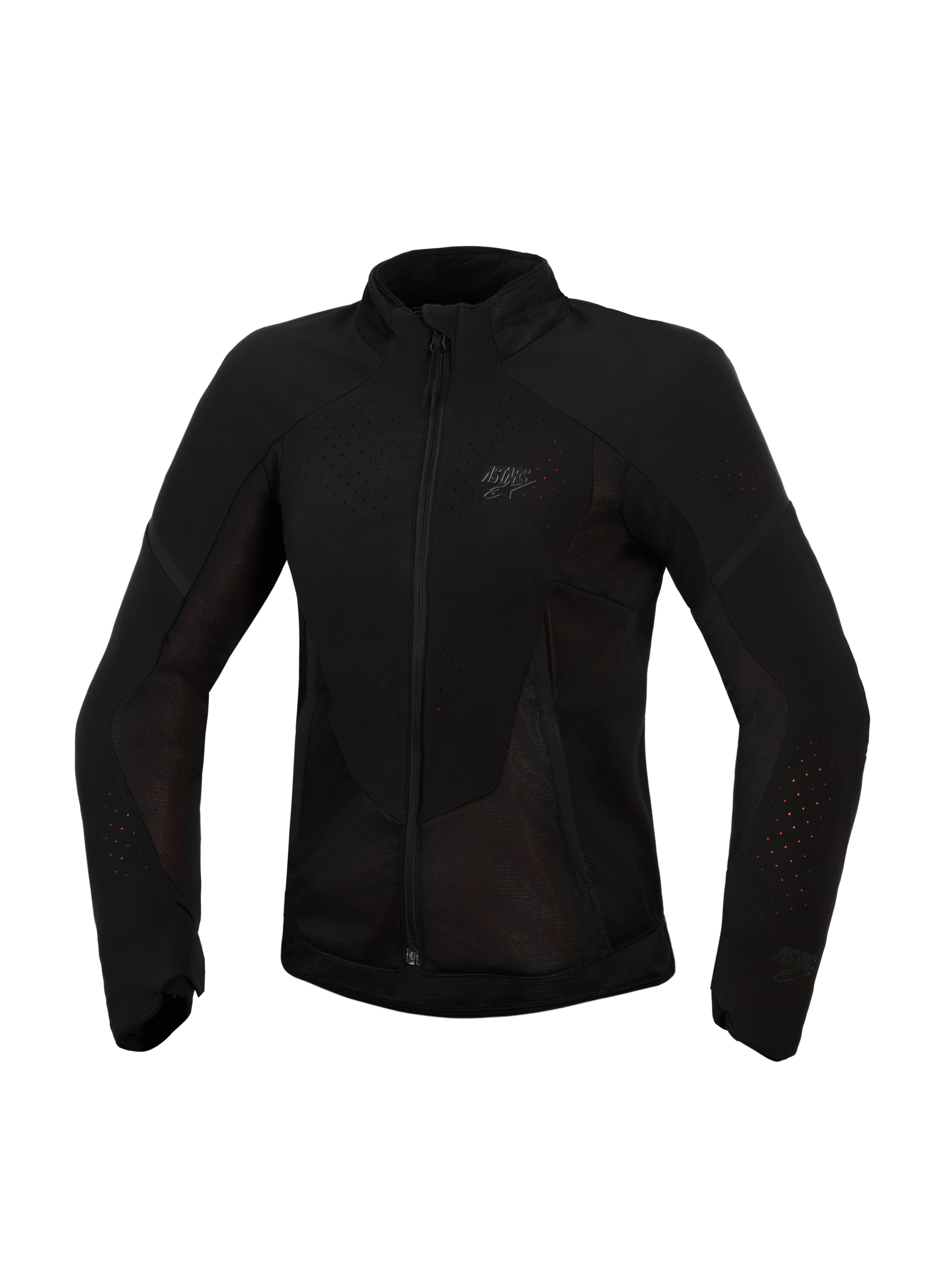 Giacca Alpinestars Stella Aeroshell Airflow, giacca da moto da donna, nero antracite, vista frontale, tessuto leggero con ventilazione traforata al laser e pannelli in rete, discreto logo sul petto, design ergonomico con taglio sportivo