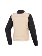 Giacca Alpinestars Stella Grace, giacca da moto da donna, Aluminum Black, vista posteriore, struttura in tessuto con busto beige, maniche nere e un piccolo logo rosa sul colletto