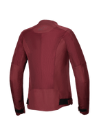 Alpinestars Stella C-1 Air Jacket, giacca da moto da donna, Burgundy, vista posteriore con ampi pannelli in rete tecnica per la ventilazione, logo riflettente sul collo e regolatori in vita, abbigliamento da moto urbano