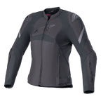 Alpinestars Stella T-GP Plus R V4, giacca da moto da donna in tessuto, nera, con design sportivo sagomato, zip frontale, protezioni esterne sulle spalle e dettagli discreti del logo su petto e maniche.