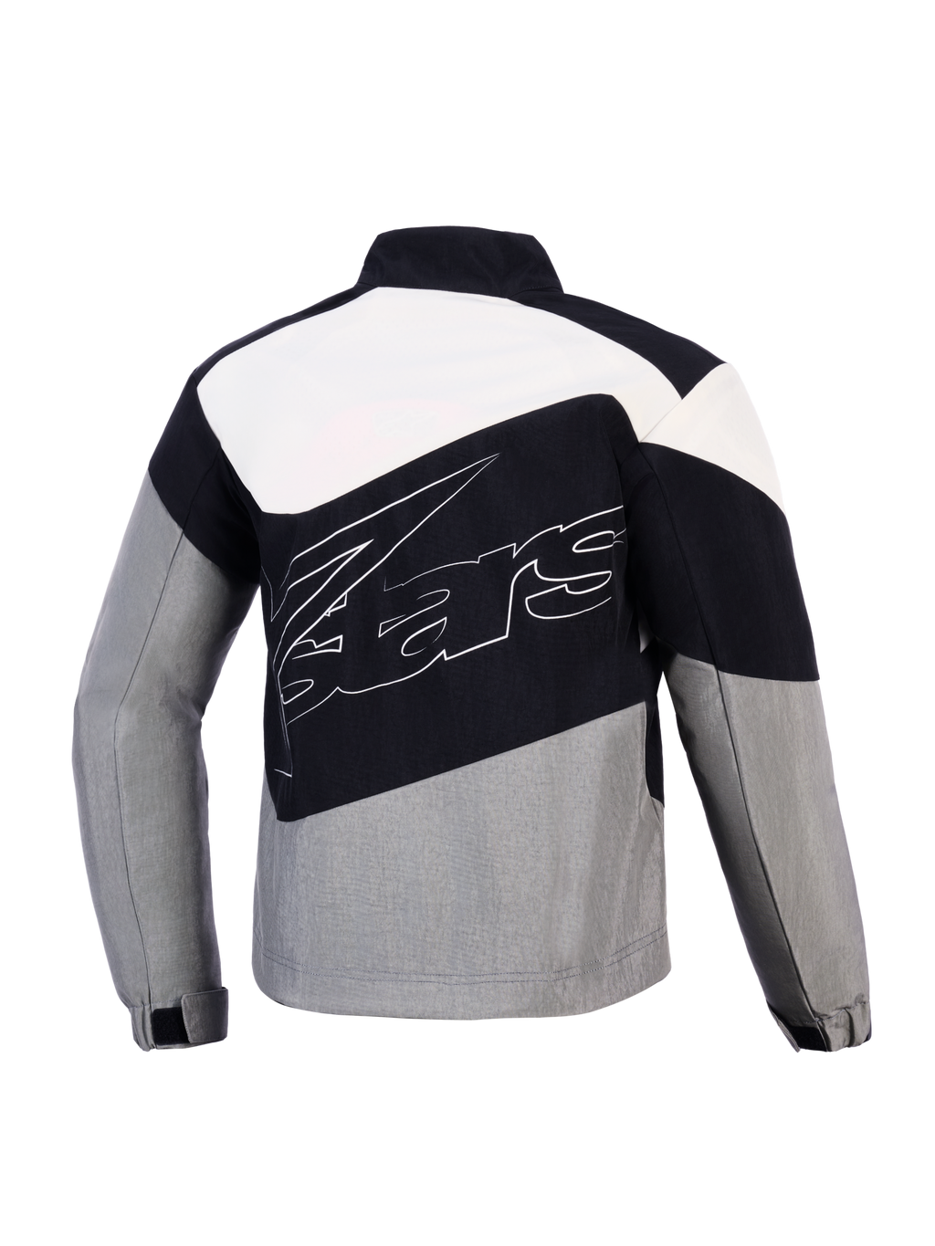 Alpinestars Giacca Stella Moshell, giacca da moto urban da donna, nera e grigia, tessuto tecnico antivento, vista posteriore con design asimmetrico