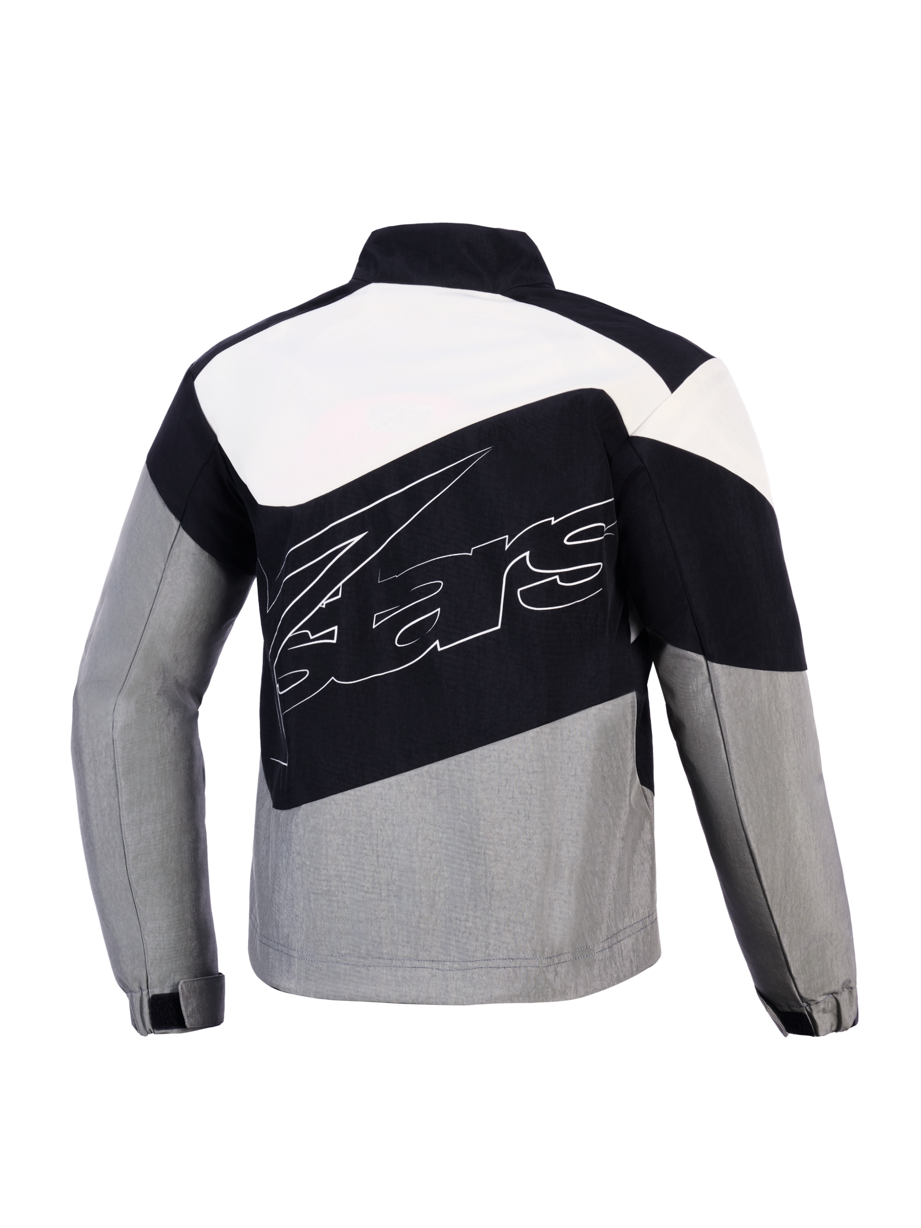 Alpinestars Giacca Stella Moshell, giacca da moto urban da donna, nera e grigia, tessuto tecnico antivento, vista posteriore con design asimmetrico