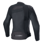 Giacca Alpinestars Stella T-GP Plus R V4 Airflow, nero, vista posteriore con ampi pannelli in mesh per la massima ventilazione, logo 'Alpinestars Racing Ahead' sulla parte inferiore della schiena, giacca da moto sportiva in tessuto da donna