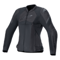 Alpinestars Stella T-GP Plus R V4 Airflow Jacket, giacca da moto sportiva da donna, nero, con ampi pannelli di ventilazione in mesh, sezioni traforate sul petto con logo Alpinestars, protezioni per le spalle DFS Lite e vestibilità anatomica pre-curvata per la guida estiva.
