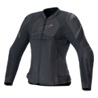 Alpinestars Stella T-GP Plus R V4 Airflow Jacket, giacca da moto sportiva da donna, nero, con ampi pannelli di ventilazione in mesh, sezioni traforate sul petto con logo Alpinestars, protezioni per le spalle DFS Lite e vestibilità anatomica pre-curvata per la guida estiva.
