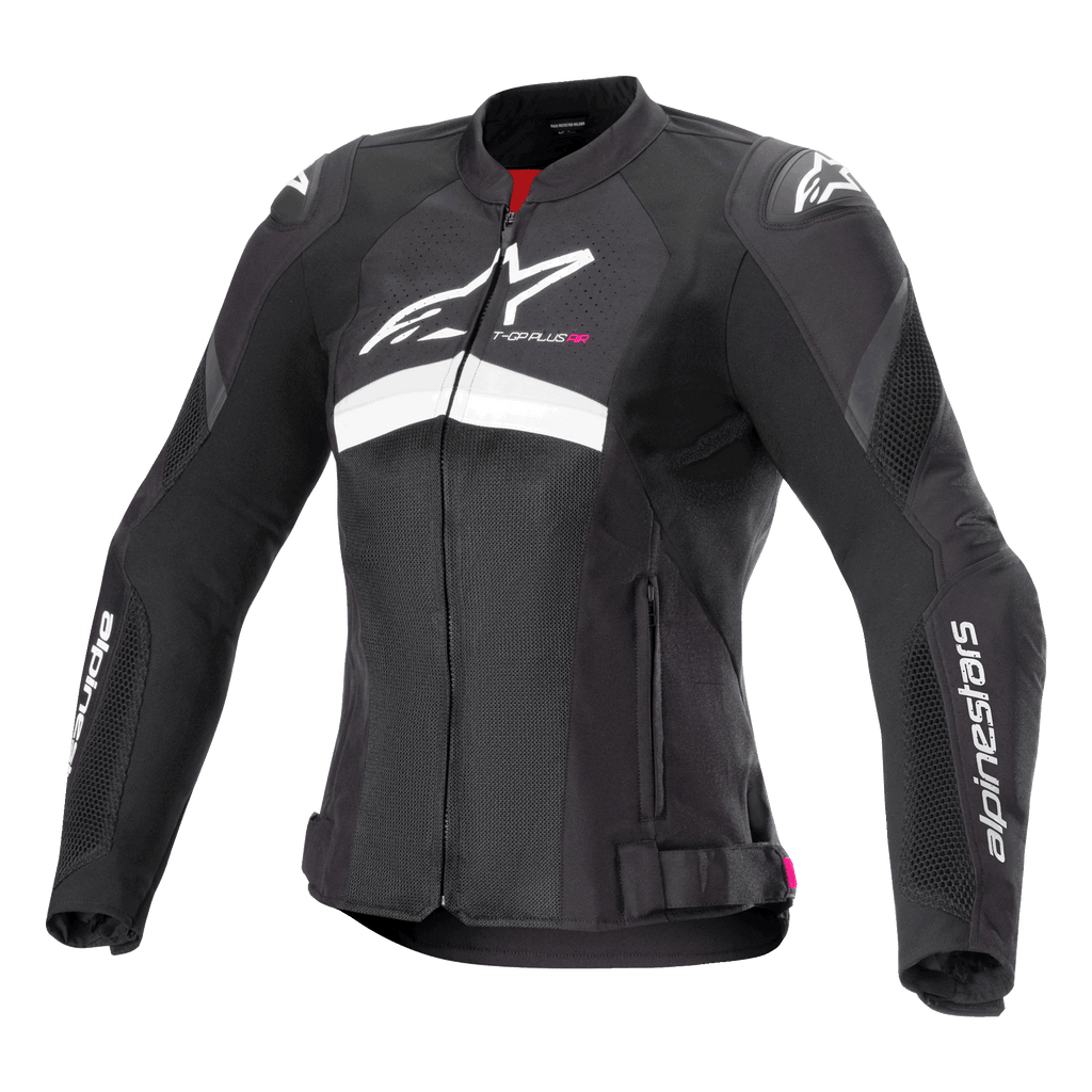 Alpinestars Giacca Stella T-GP Plus R V4 Airflow, giacca da moto sportiva da donna, nera e bianca, struttura ventilata con pannelli in mesh e protezione CE
