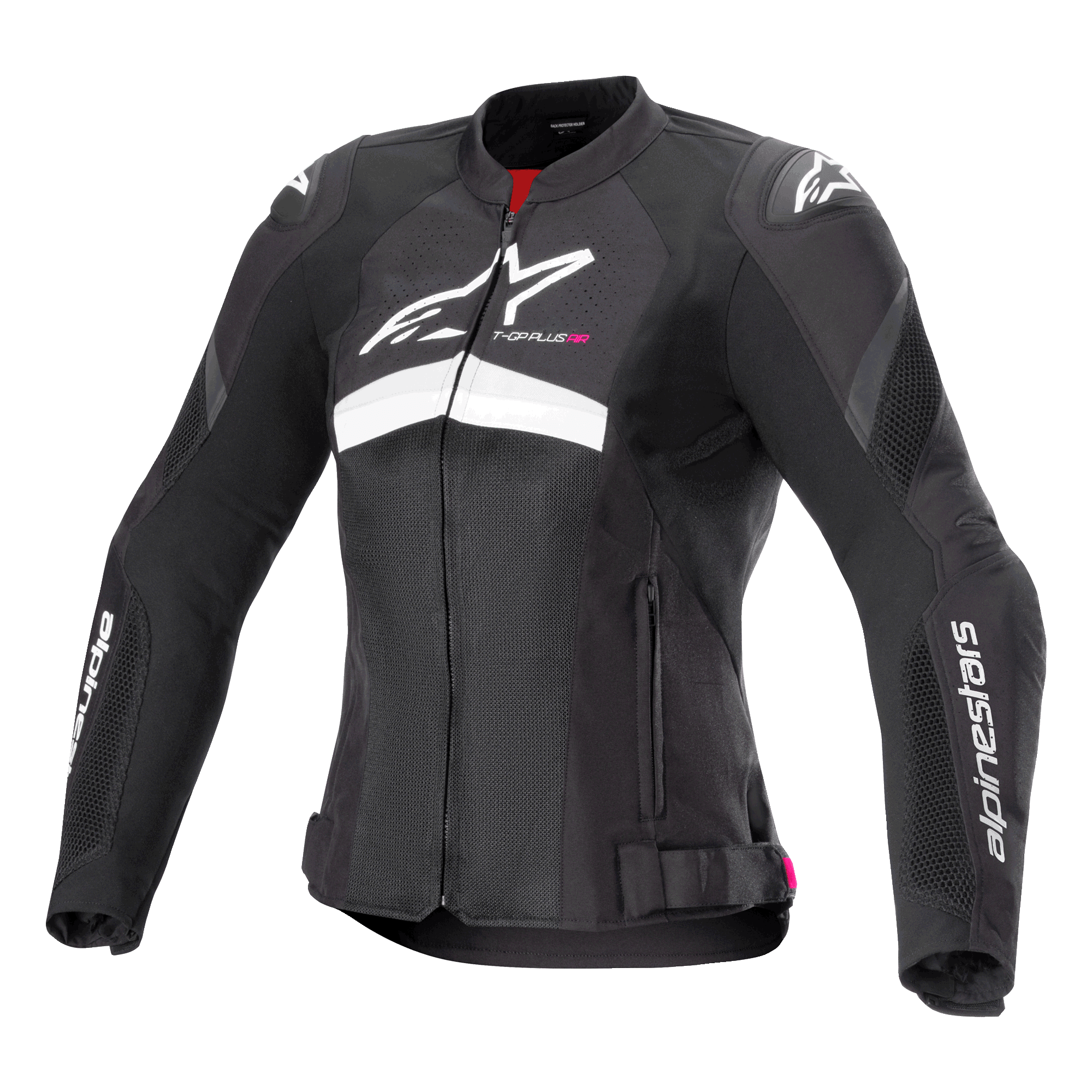 Alpinestars Giacca Stella T-GP Plus R V4 Airflow, giacca da moto sportiva da donna, nera e bianca, struttura ventilata con pannelli in mesh e protezione CE