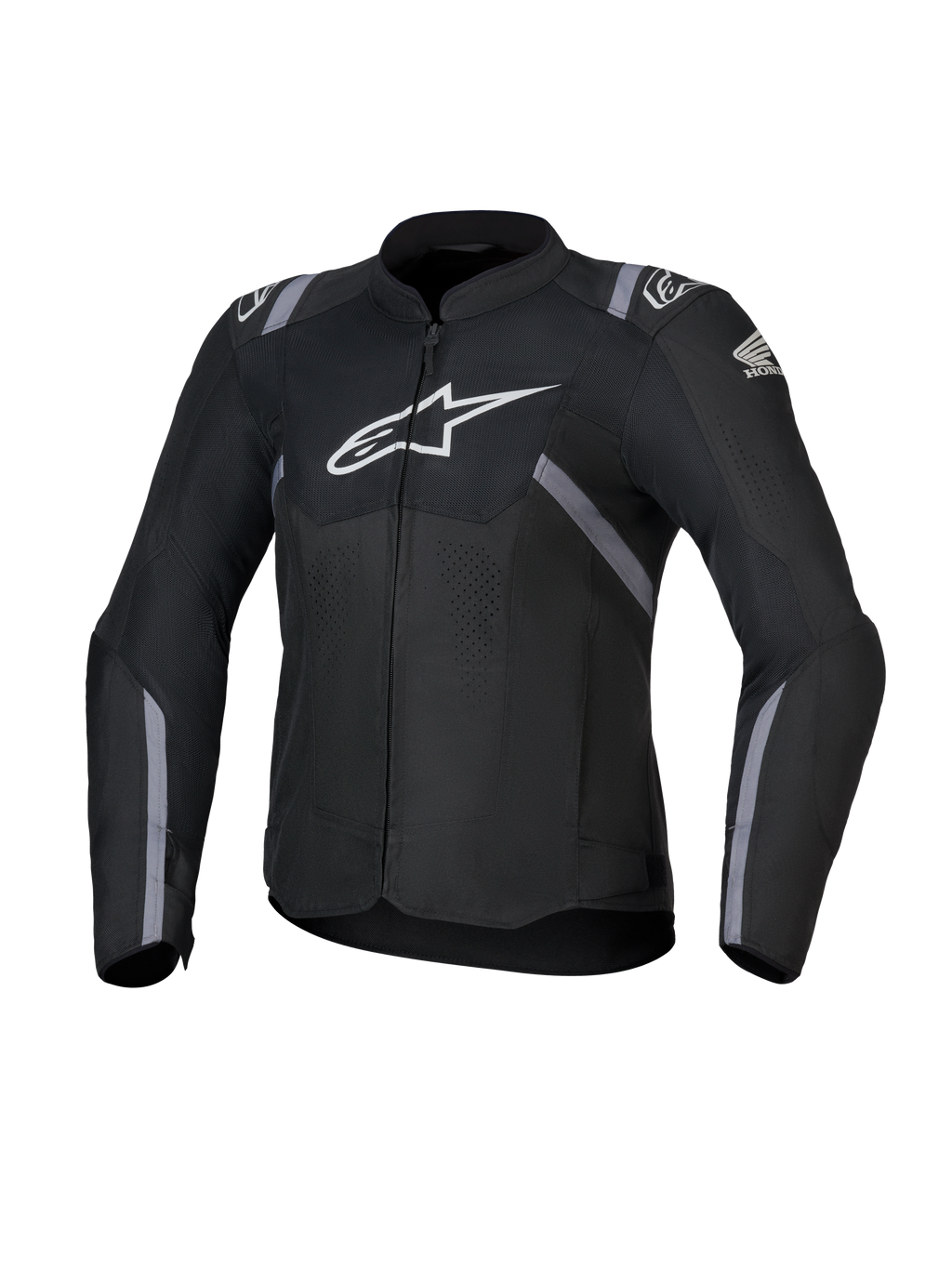 Alpinestars giacca Honda Woman Stella T-SPS Air V2, giacca da moto in tessuto da donna, nera con loghi bianchi Alpinestars e Honda, accenti a strisce grigie, pannelli in mesh traforato per la ventilazione, vestibilità sportiva
