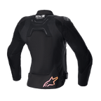 Giacca Alpinestars Stella SMX Air Donna, vista posteriore, nera con pannelli in rete, dotata di logo 'Tech-Air Ready' sulla parte superiore della schiena e logo a stella con sfumatura dal rosa all'arancione sul fondo, giacca protettiva da moto sportiva stradale