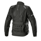 Alpinestars Stella Crosshill WP Air Jacket da donna, giacca da moto touring, nera, vista posteriore con ampi pannelli in mesh per la circolazione dell'aria, sistema modulare PALS di ispirazione militare sulla parte inferiore della schiena e cinturini di regolazione del volume su vita e braccia.