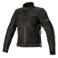 Alpinestars Stella Crosshill WP Air Jacket, giacca da moto da donna, nera, con ampi pannelli in mesh tecnico per la ventilazione, cinghie di regolazione su maniche e busto, collo alto con cerniera frontale, design touring elegante con logo discreto