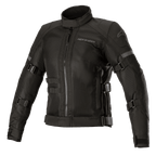 Alpinestars Stella Crosshill WP Air Jacket, giacca da moto da donna, nera, con ampi pannelli in mesh tecnico per la ventilazione, cinghie di regolazione su maniche e busto, collo alto con cerniera frontale, design touring elegante con logo discreto