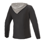 Alpinestars Bond Women's Jacket, giacca da moto urbana, nero con cappuccio in pile grigio, vista posteriore, taglio sportivo con finitura in tessuto cerato