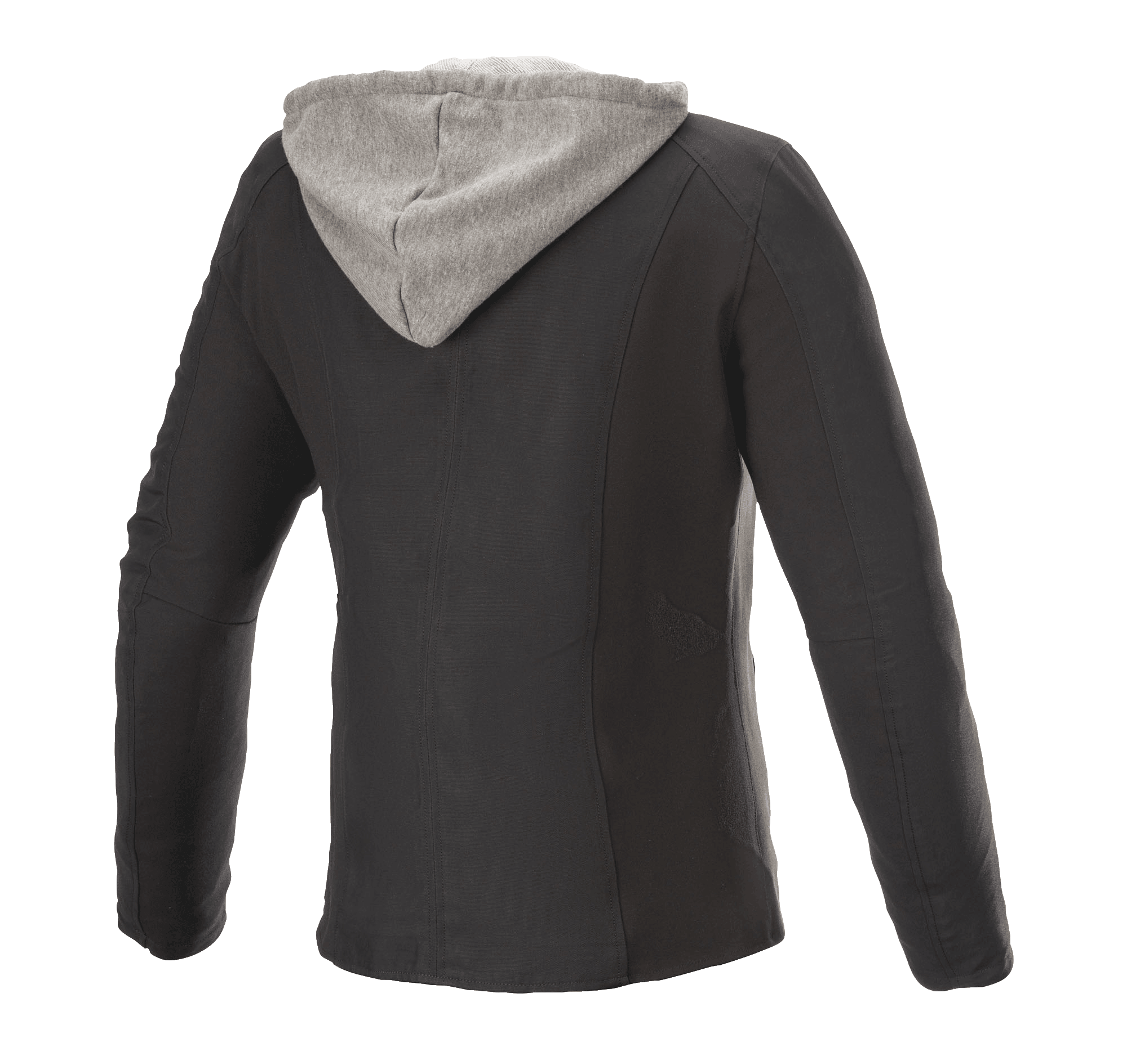 Alpinestars Bond Women's Jacket, giacca da moto urbana, nero con cappuccio in pile grigio, vista posteriore, taglio sportivo con finitura in tessuto cerato