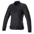 Alpinestars Eloise V2 Women's Air Jacket, giacca da moto nera, costruzione interamente in tessuto e mesh neri, con cerniera frontale, colletto alto e cinghie regolabili in vita, design elegante per la guida urbana