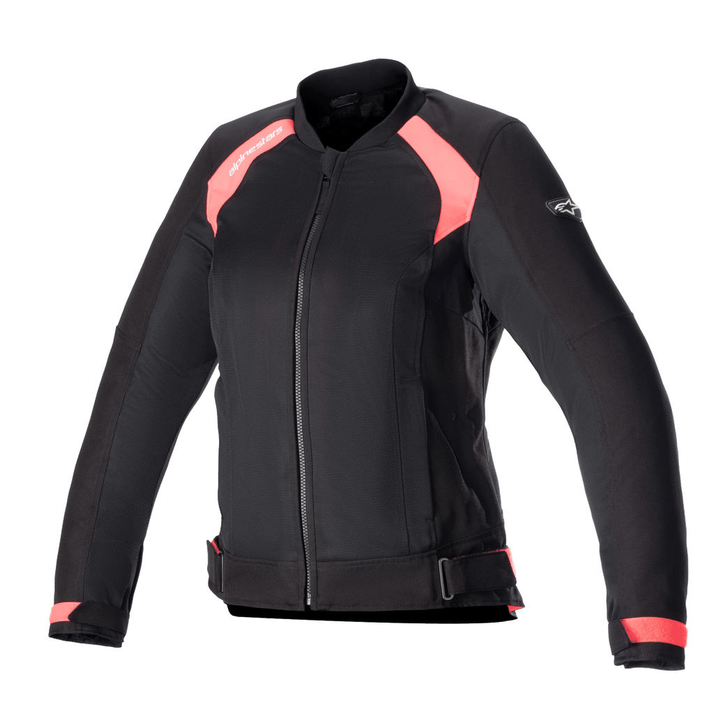 Alpinestars Eloise V2 Women's Air Jacket, nero e rosa Diva, giacca da moto in tessuto stile bomber con pannelli in mesh per la ventilazione, zip frontale, cinturini regolabili in vita e vestibilità ergonomica per motocicliste