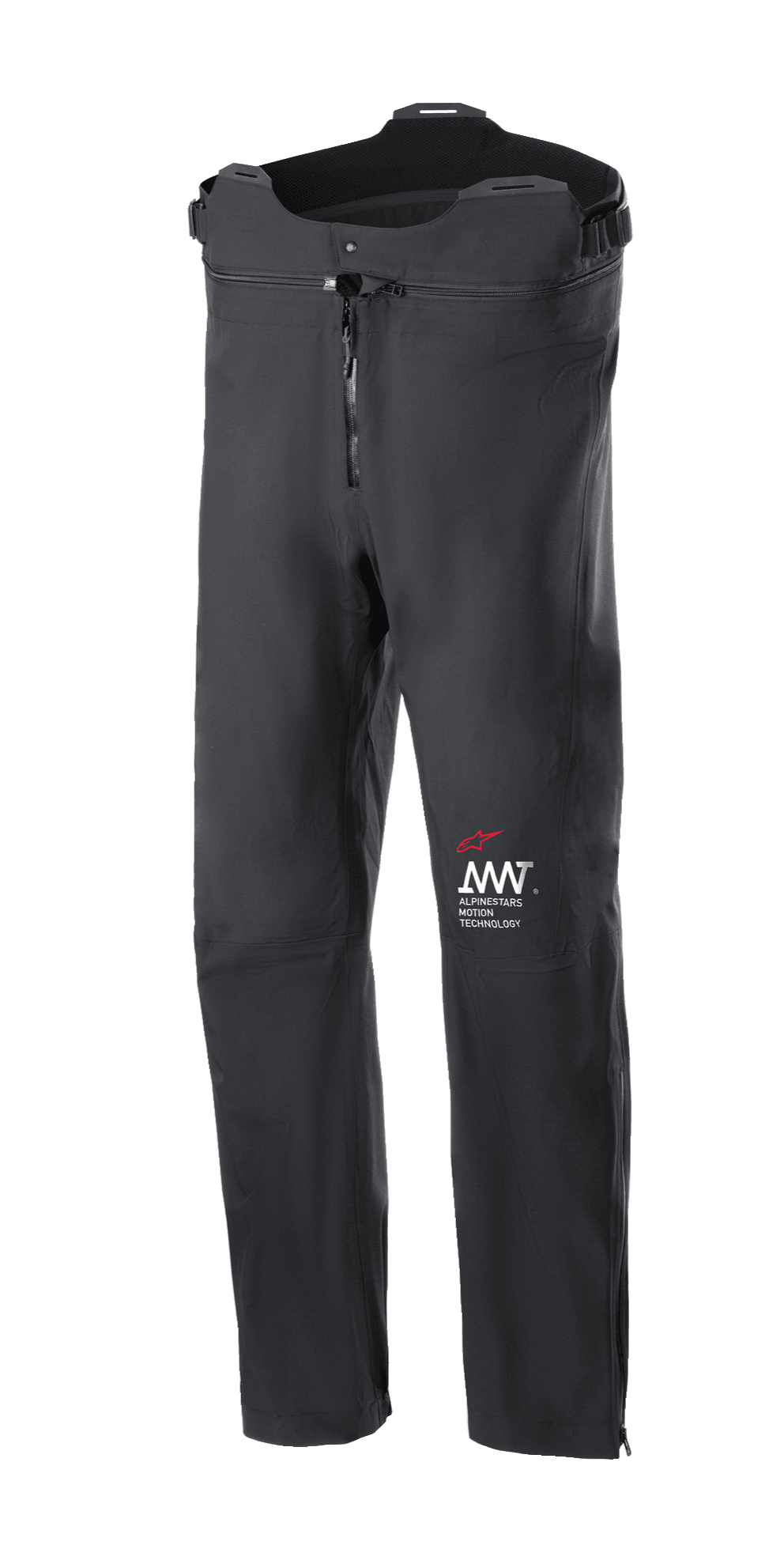 Alpinestars AMT Storm Gear Drystar XF Pant, pantaloni da moto touring neri, impermeabili e traspirabili, zip frontale, vita regolabile con taglio più alto sul retro, costruzione resistente con logo AMT rosso e bianco