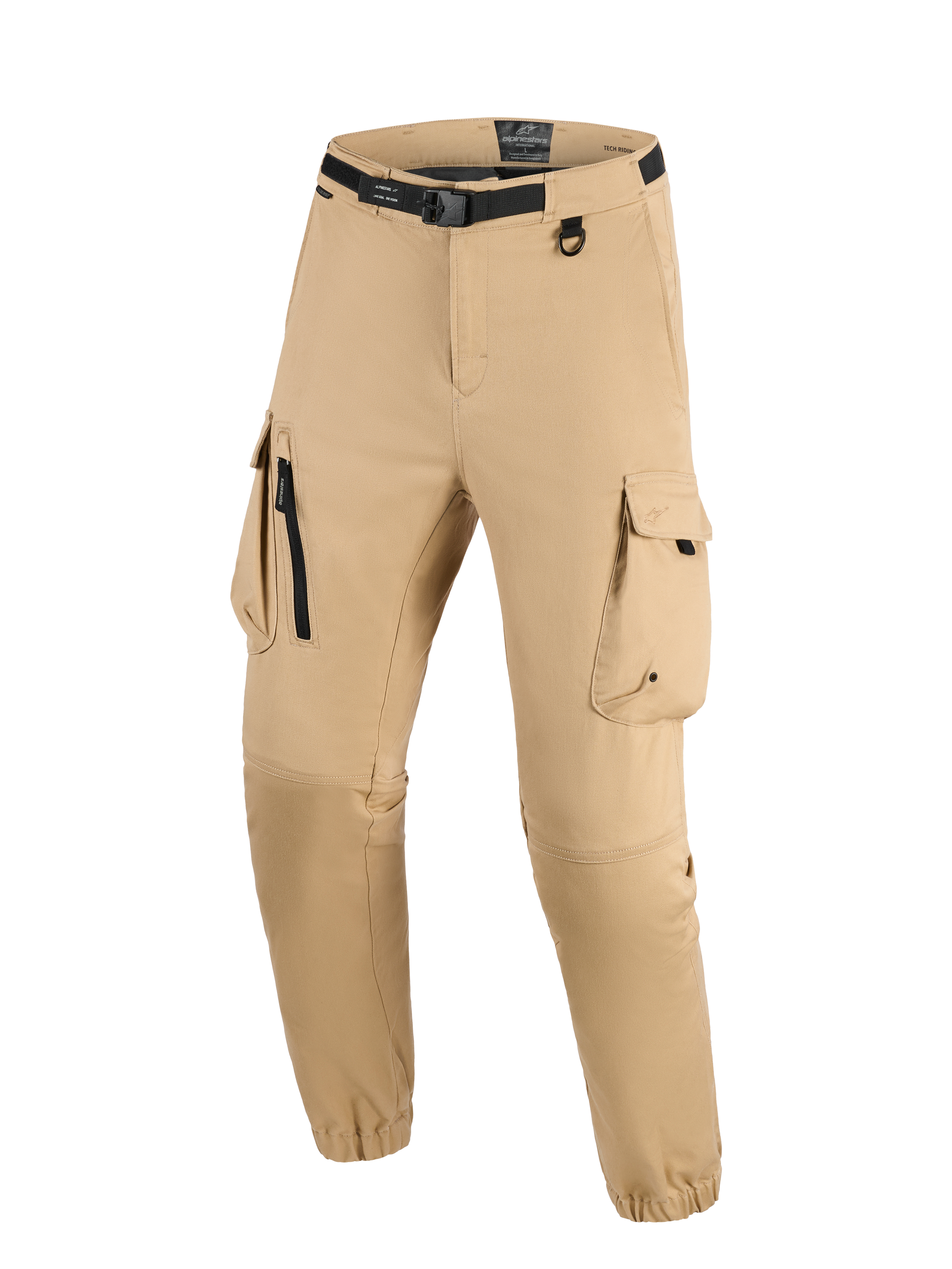 Alpinestars Flex-AST Cargo Pants - Short, Beige chiaro, pantaloni da moto urbani con design cargo multitasche, cintura nera integrata con fibbia, attacco con anello a D e orli elasticizzati per una vestibilità affusolata