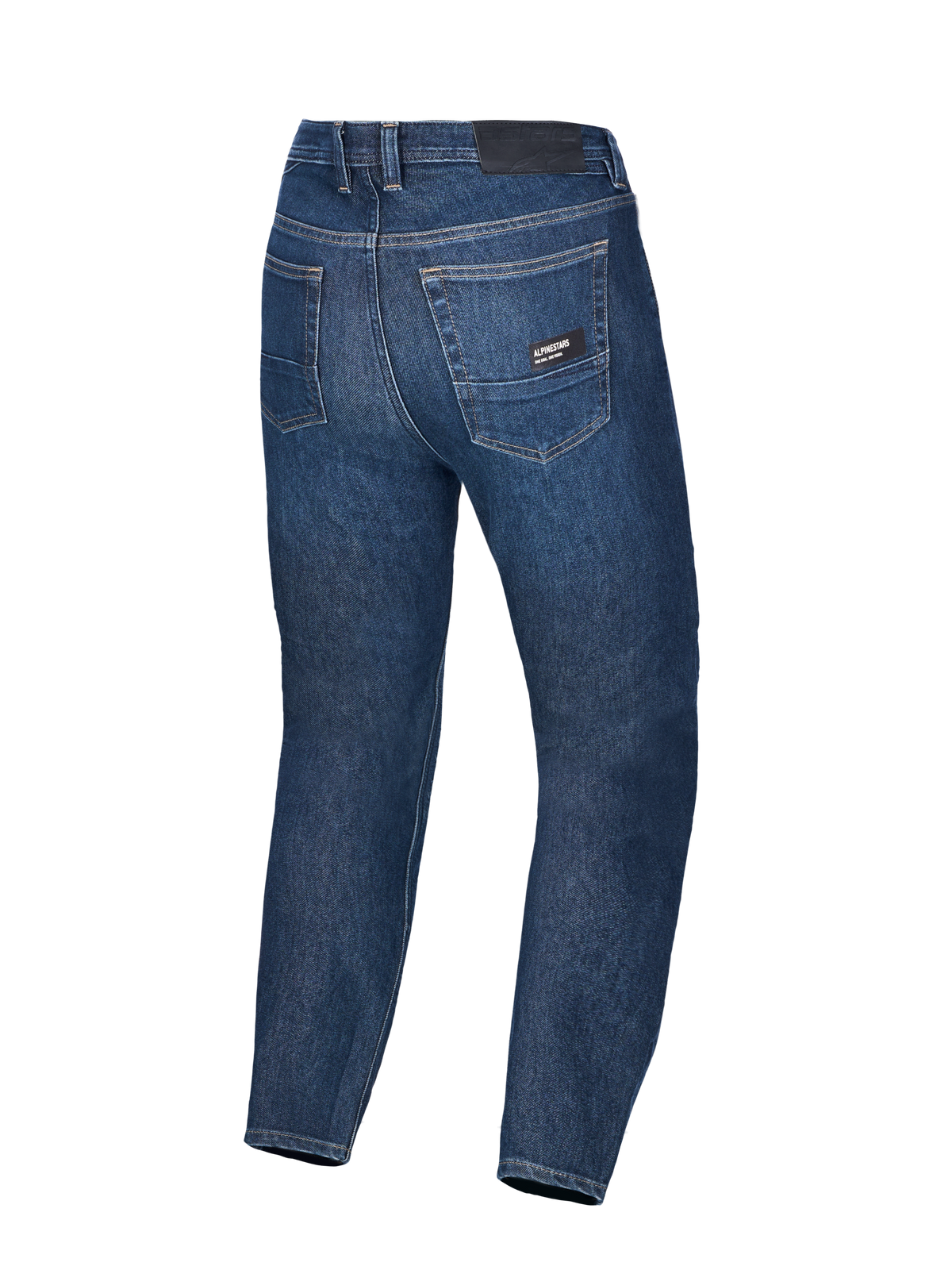 Alpinestars Flex Ast 7 Denim Pantaloni, jeans da moto urban, blu scuro, denim monostrato tecnico con dettaglio del marchio sulla tasca posteriore, vista posteriore