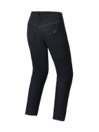 Alpinestars Flex-AST 5 Denim Pants, jeans da moto, nero lavato, vista posteriore con tasche posteriori e patch del logo Alpinestars, costruzione in denim elasticizzato monostrato con vestibilità regular tapered