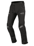 Alpinestars Ramjet Air Pants, pantaloni da moto, neri, con pannelli di ventilazione in mesh, inserti elasticizzati a soffietto sulle ginocchia, loghi bianchi sulle cosce e sulle ginocchia, tasche con cerniera e resistente struttura in tessuto multi-pannello per il touring su strada