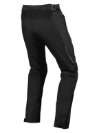 Alpinestars Ramjet Air Pants, pantaloni da moto, nero, vista posteriore con pannello a soffietto elasticizzato in vita, costruzione tessile multi-pannello e soffietti con zip sulle gambe per una vestibilità sicura.