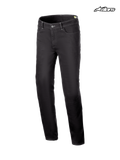 Alpinestars Pantaloni Jeans Stretch Cult-8, pantaloni da moto urban da uomo, colore nero, vista frontale con struttura in denim stretch e protezioni certificate CE