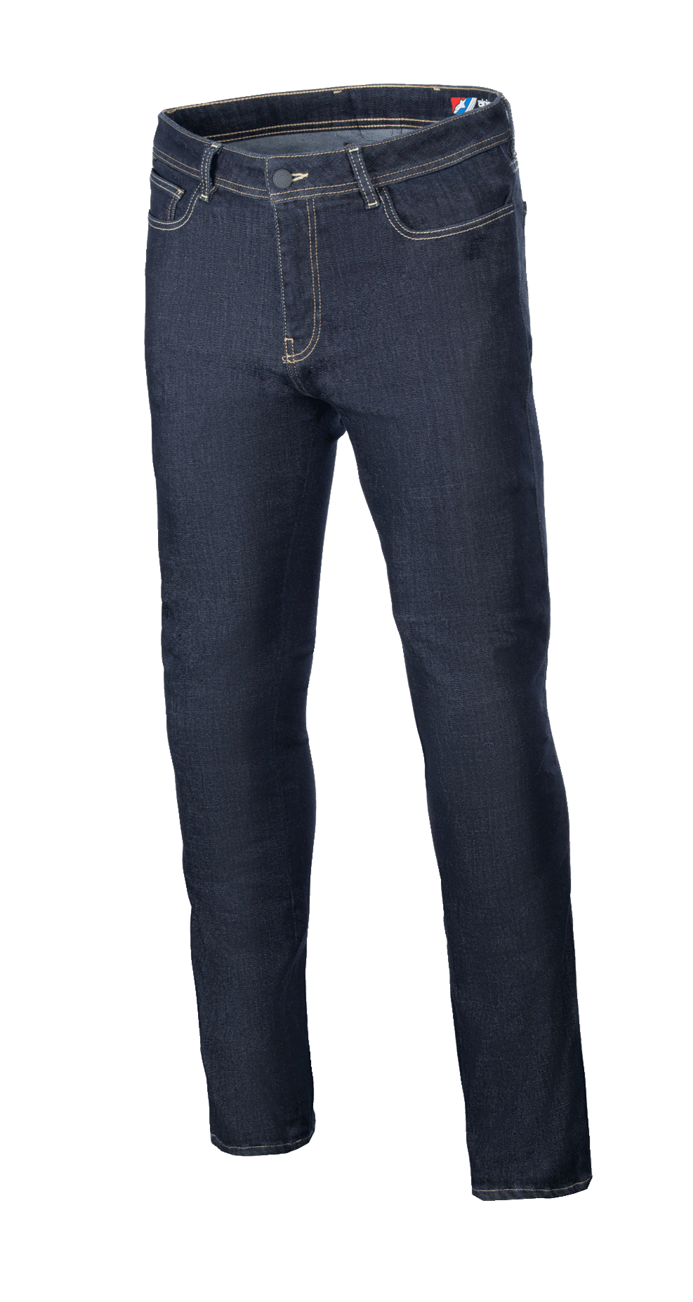 Pantaloni Alpinestars Cult-8 Stretch Denim, jeans da moto, Rinse Blue, vestibilità regolare con gamba dritta, con cuciture a contrasto, design a cinque tasche e tessuto denim elasticizzato