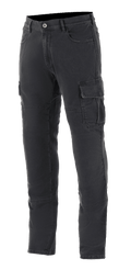 Alpinestars Barton Riding Cargo Pants, pantaloni cargo da moto per guida urbana, Rinse Plus Black, con tasche cargo con alette, passanti per cintura e gamba affusolata, look denim casual stonewashed con robusta costruzione in tessuto