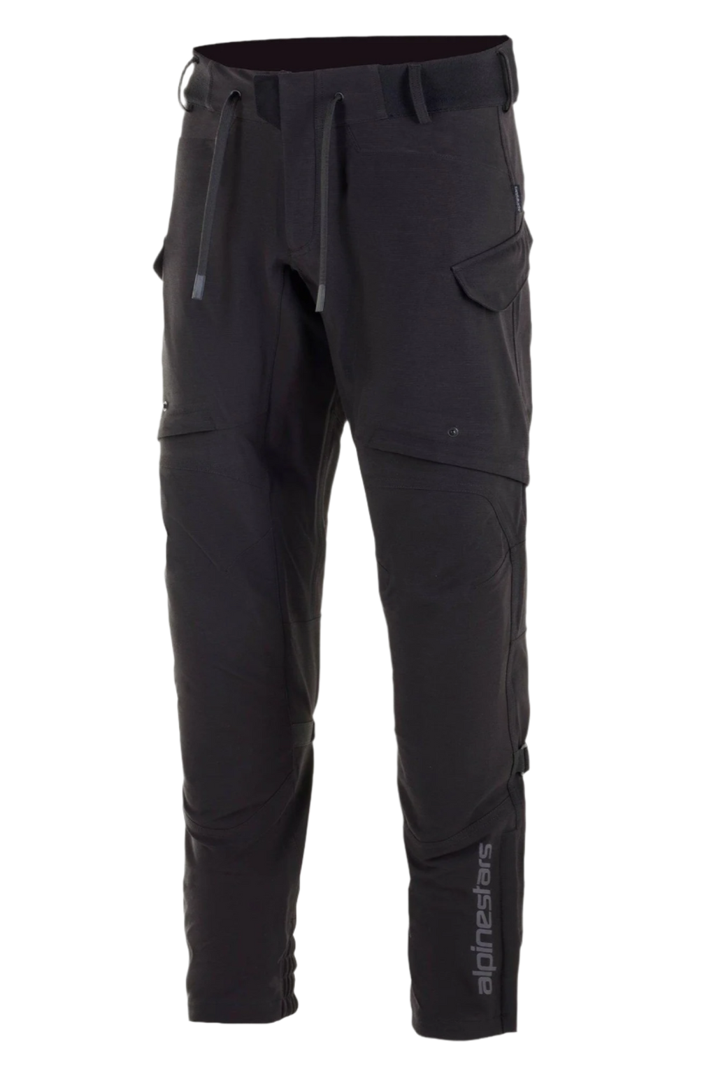Alpinestars Juggernaut Waterproof Pants, pantaloni da moto, nero, struttura in softshell con membrana impermeabile, aperture di ventilazione sulle cosce, tasche cargo con cerniera, vita elasticizzata con cordini e polsini alle caviglie, abbigliamento per guida urbana
