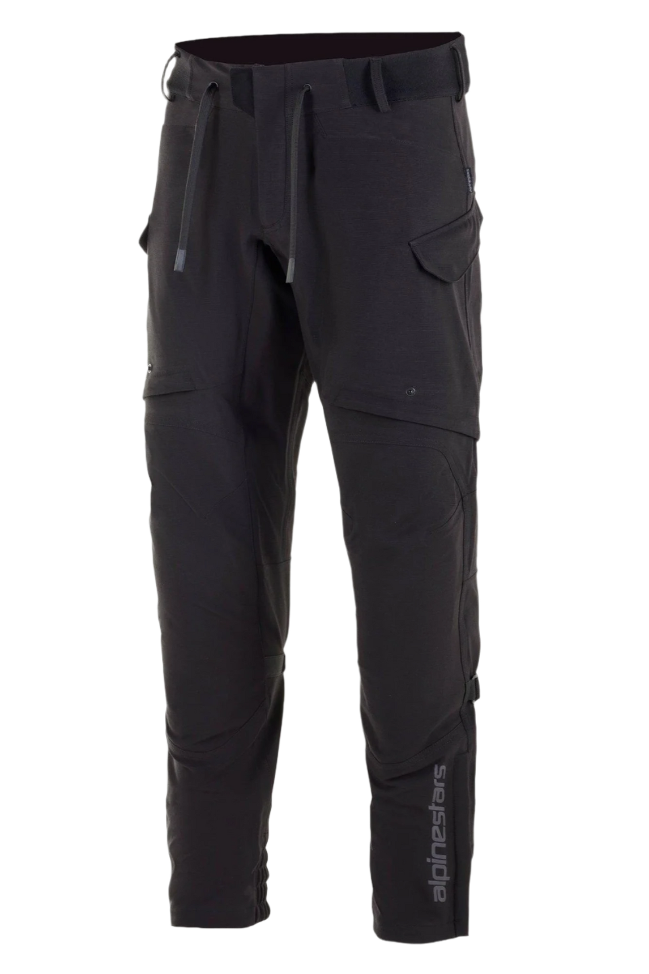 Alpinestars Juggernaut Waterproof Pants, pantaloni da moto, nero, struttura in softshell con membrana impermeabile, aperture di ventilazione sulle cosce, tasche cargo con cerniera, vita elasticizzata con cordini e polsini alle caviglie, abbigliamento per guida urbana
