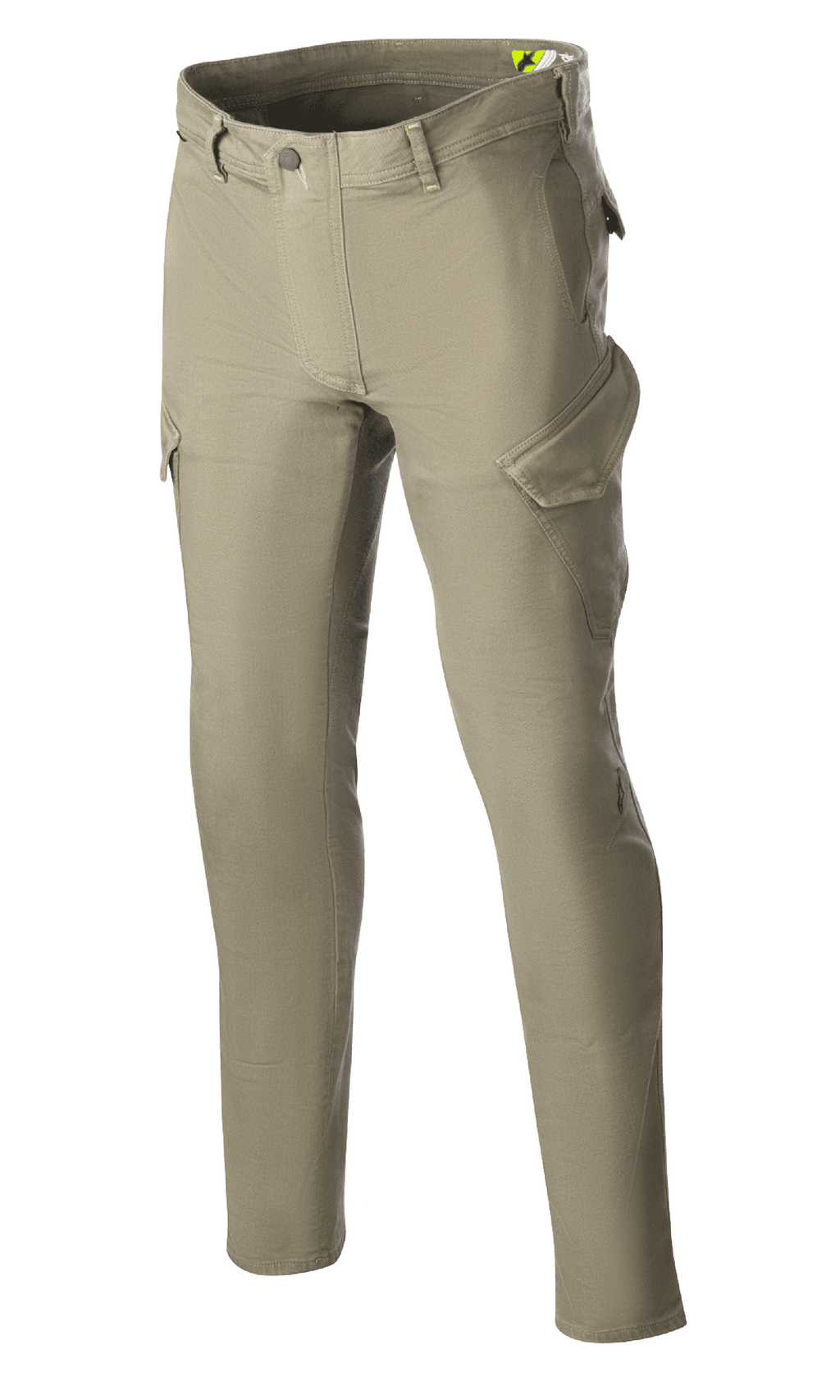 Alpinestars Caliber Slim Fit Tech Riding Pants, pantaloni da moto, verde militare, silhouette slim-fit con tasche cargo stile combat, tessuto denim Cordura stretch, passanti per cintura e design funzionale per la guida urbana e su strada