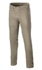 Alpinestars Stratos Regular Fit Tech Riding Pants, pantaloni tecnici da moto verde militare, caratterizzati da un design affusolato, chiusura con bottone e zip, passanti per cintura e bottoni regolabili alla caviglia