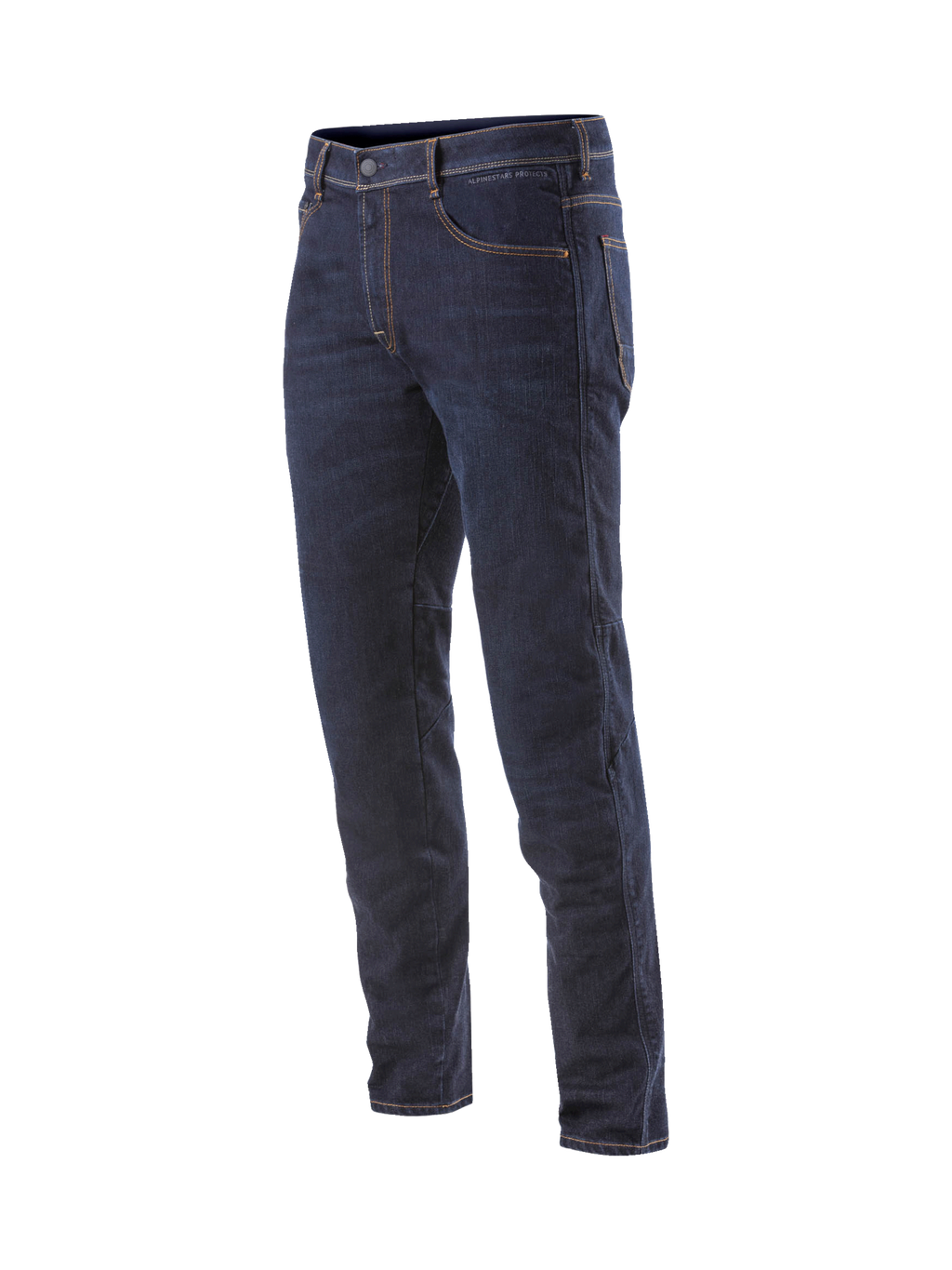 Alpinestars Pantaloni Jeans Radium, jeans da moto da uomo in denim Cordura elasticizzato blu scuro, con protezioni Bio-Flex sottili per guida urbana e sportiva.