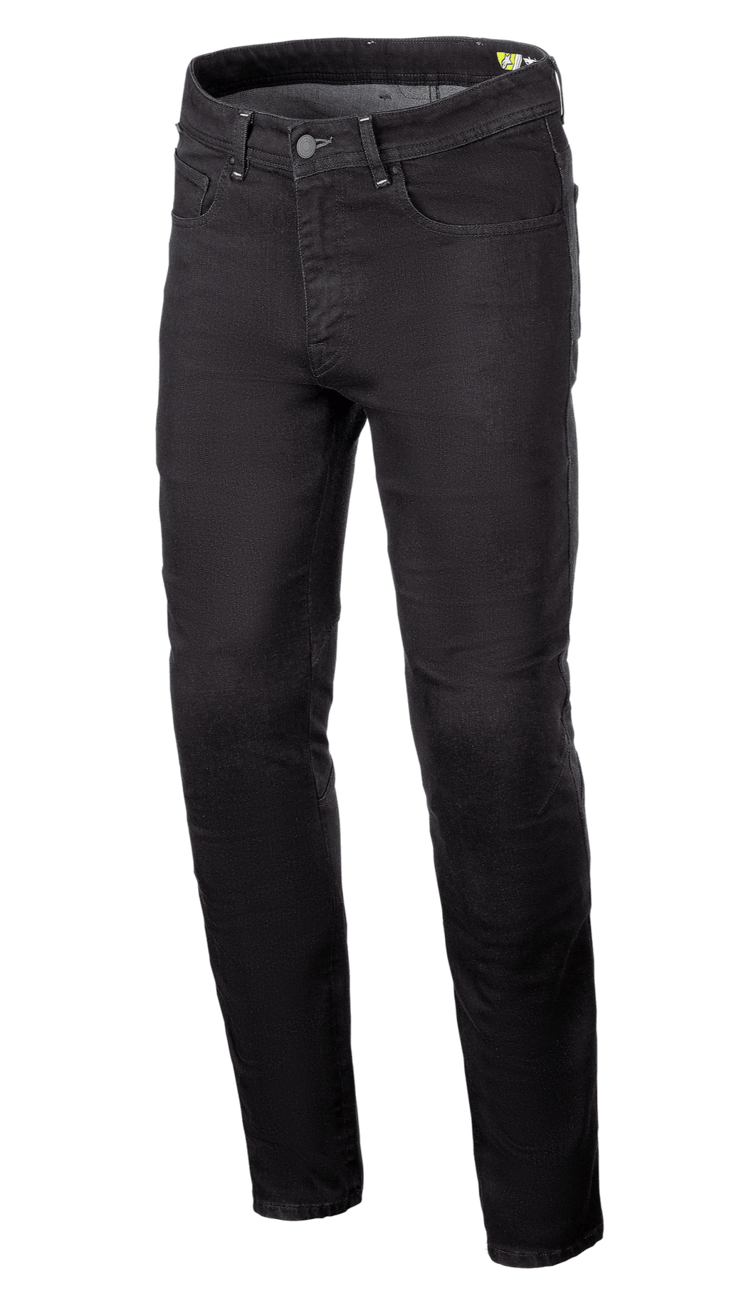 Alpinestars Radium V2 Denim Pants, jeans da moto, Black Rinse, con gamba regolare affusolata, design a cinque tasche, passanti per cintura, chiusura con bottone e zip, tessuto denim scuro