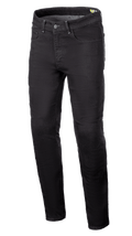 Alpinestars Radium V2 Denim Pants, jeans da moto, Black Rinse, con gamba regolare affusolata, design a cinque tasche, passanti per cintura, chiusura con bottone e zip, tessuto denim scuro