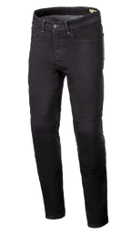 Alpinestars Radium V2 Denim Pants, jeans da moto, Black Rinse, con gamba regolare affusolata, design a cinque tasche, passanti per cintura, chiusura con bottone e zip, tessuto denim scuro