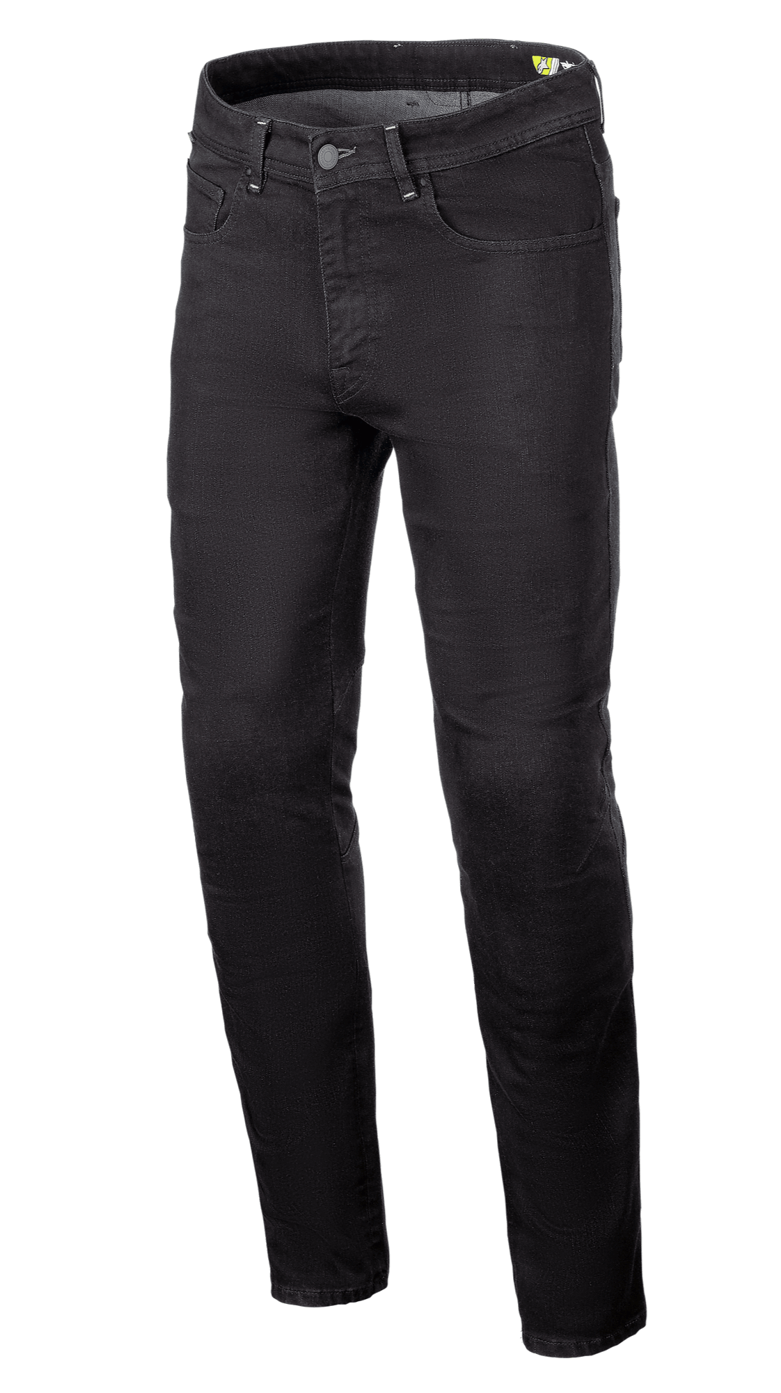 Alpinestars Radium V2 Denim Pants, jeans da moto, Black Rinse, con gamba regolare affusolata, design a cinque tasche, passanti per cintura, chiusura con bottone e zip, tessuto denim scuro